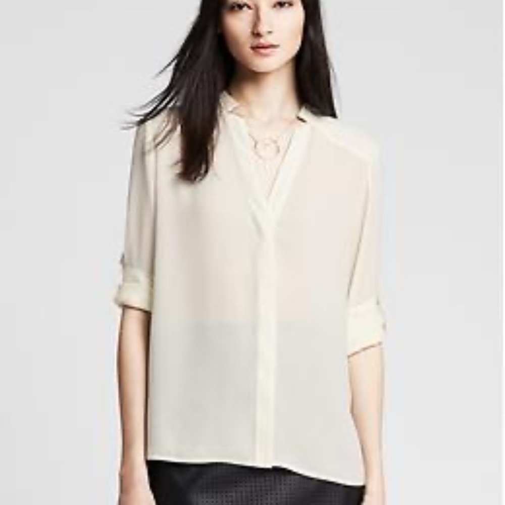 Banana Republic | Cream Cuffed Sleeve Blouse | Sz S